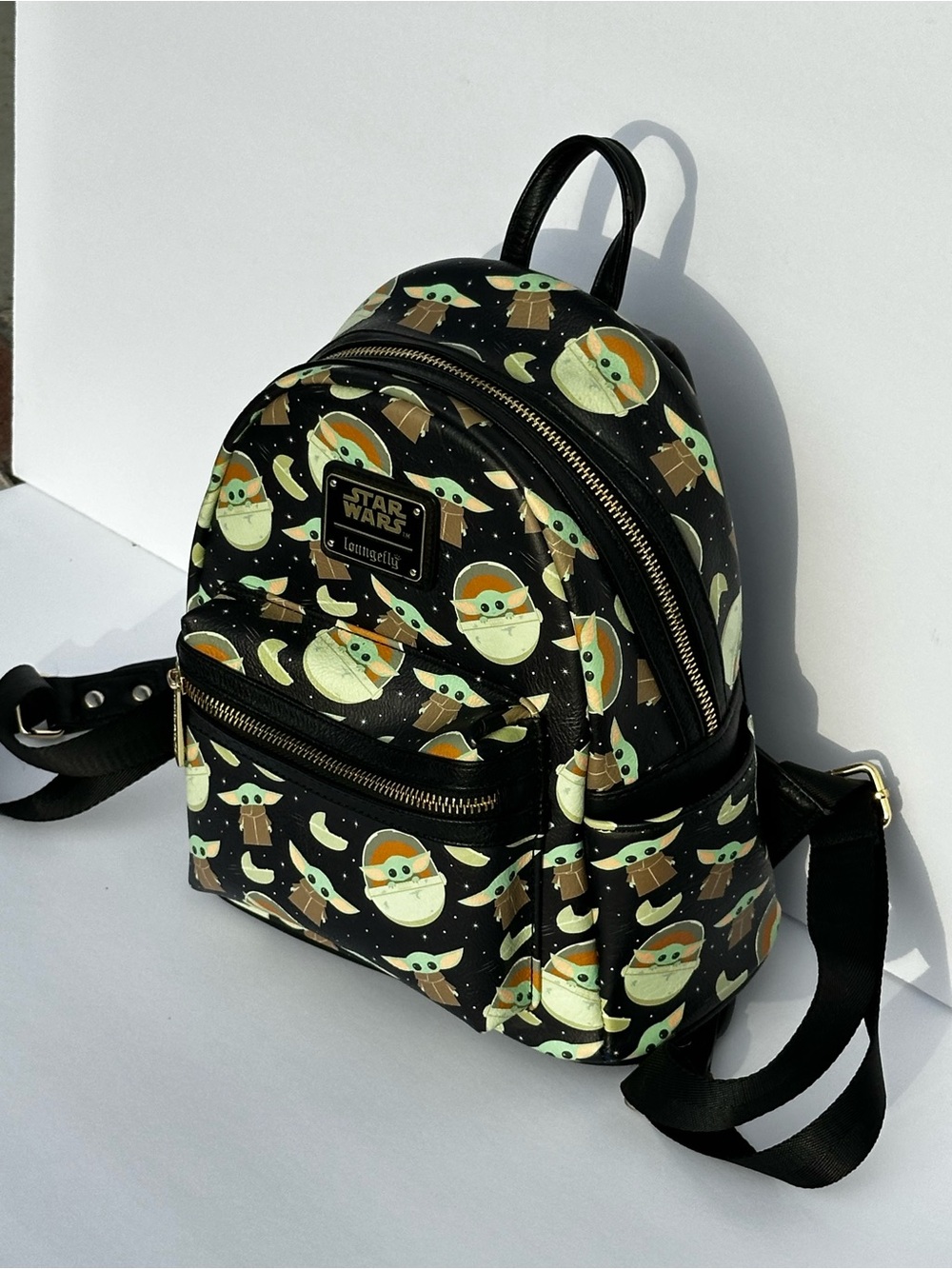 Loungefly Black Grogu Pattern Mini Backpack